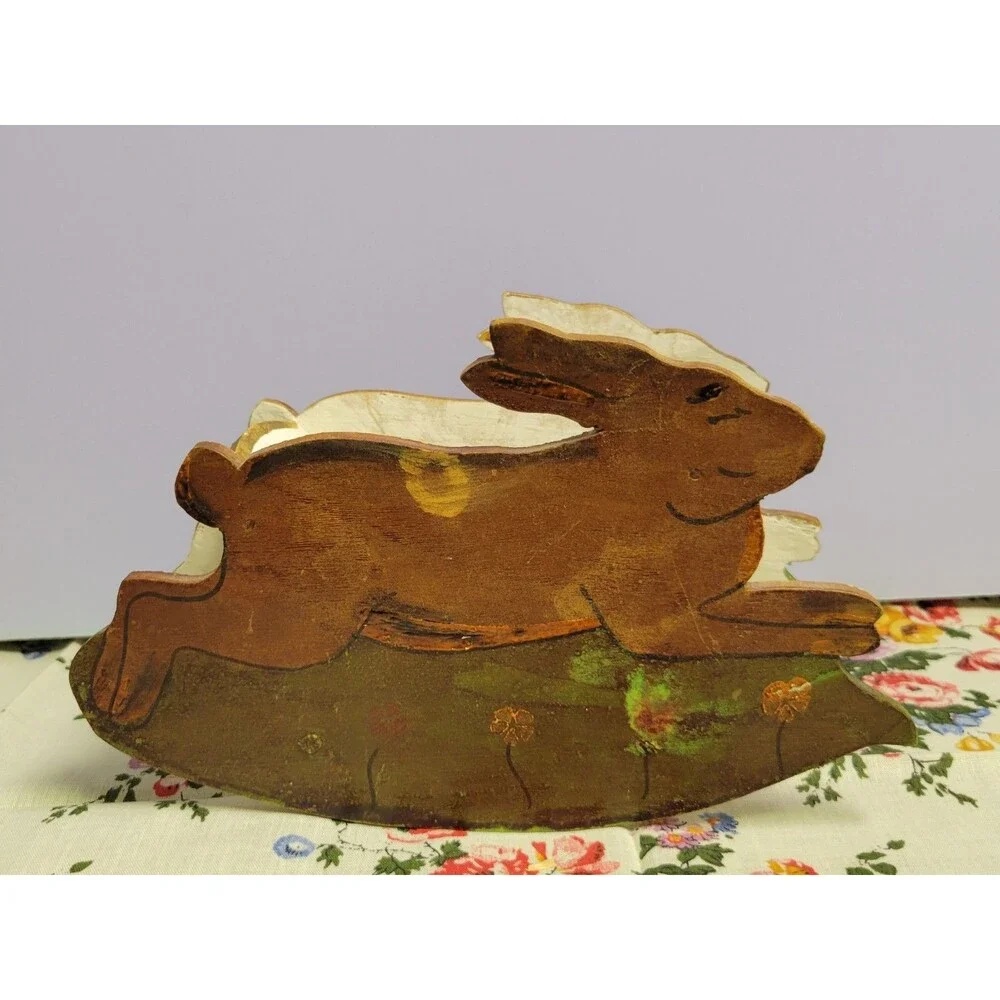 Vintage Handpainted Wood Rabbit Bunny Rocker Nursery Decor Toy